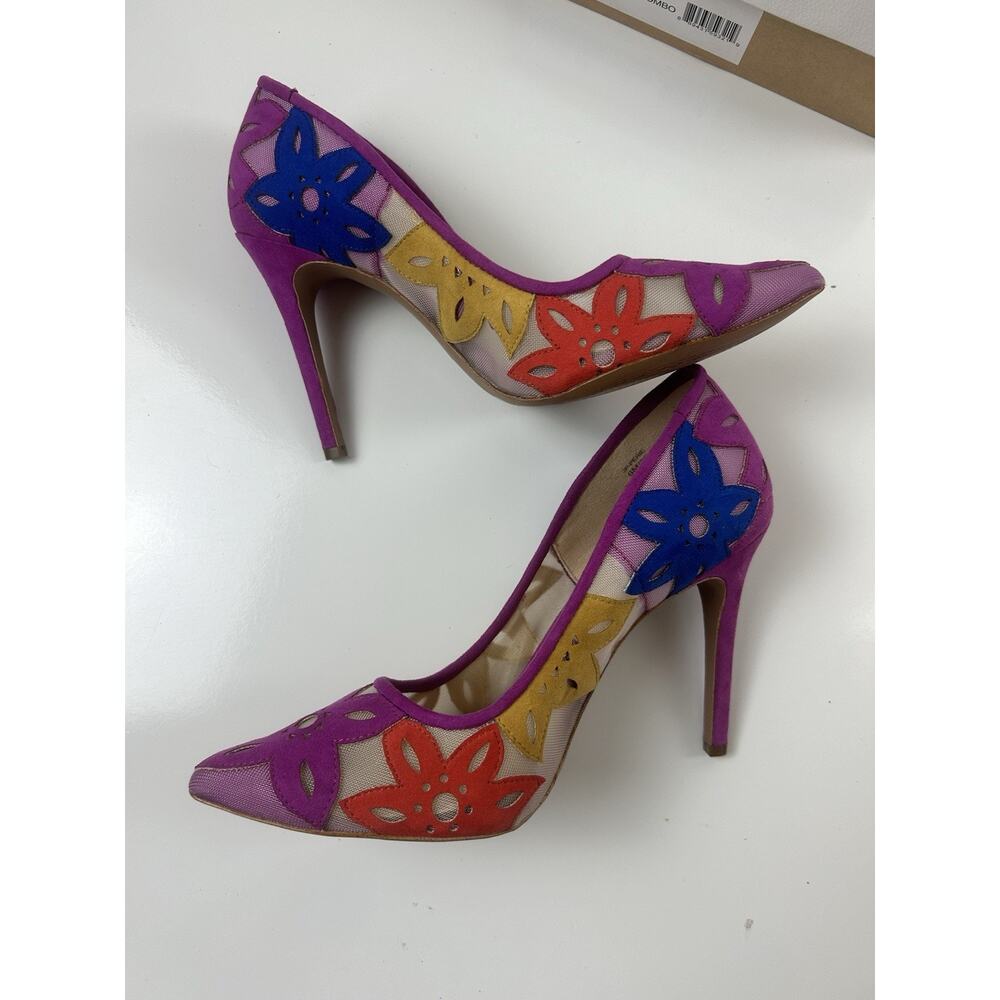 Jessica Simpson Perie Pumps Heel Floral Embroidered Sheer Mesh Womens Sz 6 Pink - Picture 7 of 15